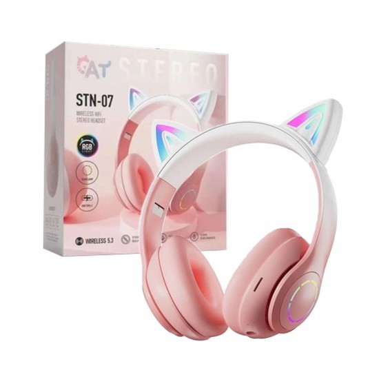 Moxom Wireless HiFi Cat Stereo Headphones STN-07 with LED light Pink